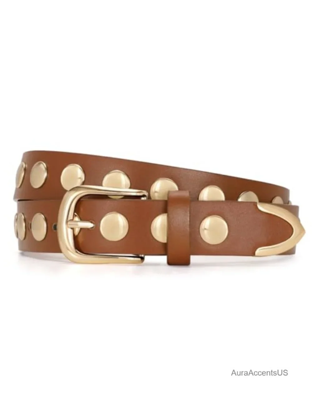 Faux Leather Studded Punk Belt for Women - PU Leather Belts for Jeans, Pants,